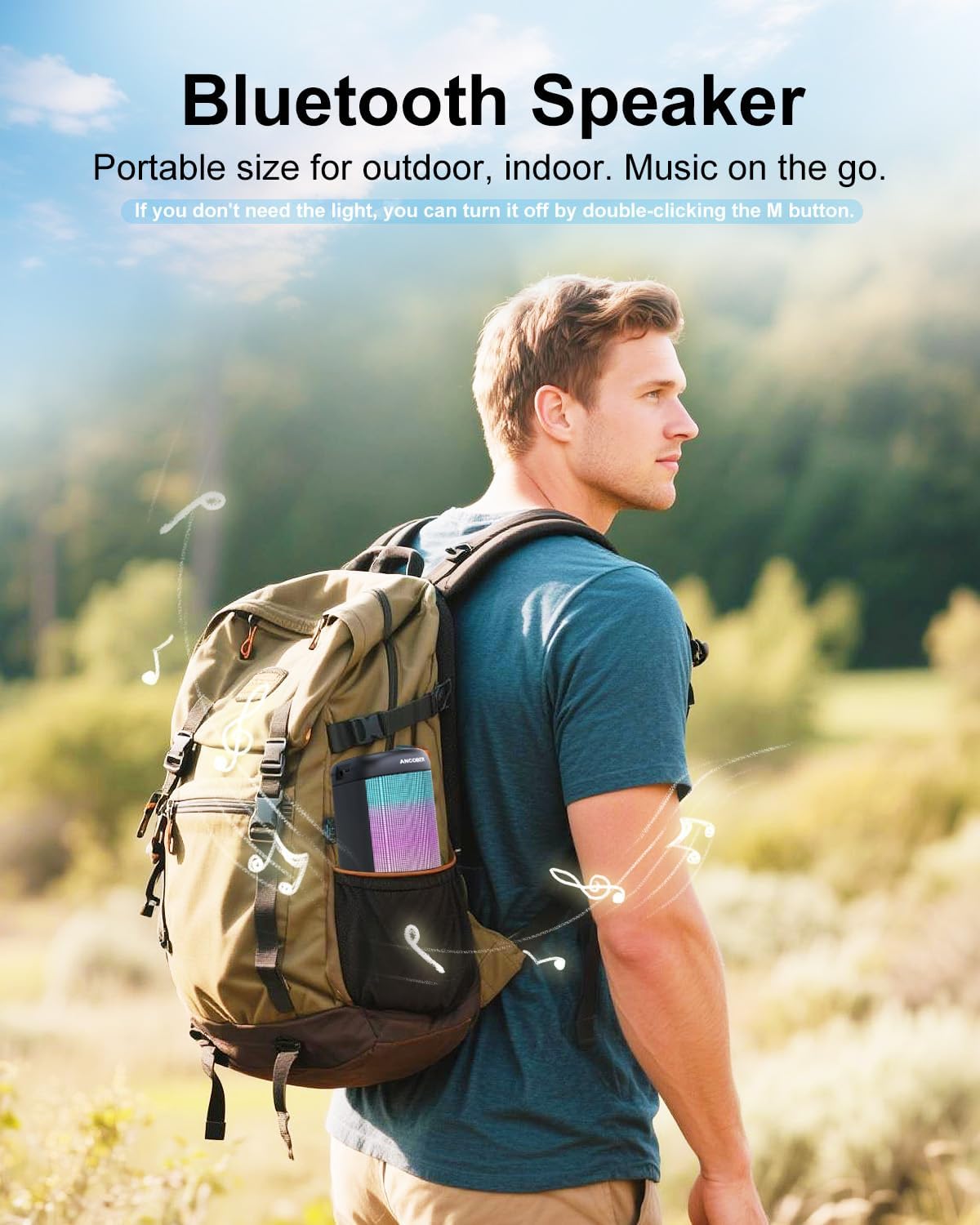 Bluetooth Speaker, Portable Wireless, 15W Stereo Sound, IPX4 Waterproof, with Cool Lights, TWS Pairing, BT5.3/AUX IN, for Outdoor/Indoor/Party/BBQ/Shower, Electronics Gadget, Holiday Birthday Gifts