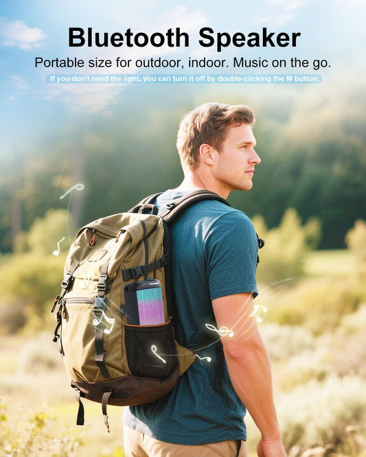 Bluetooth Speaker, Portable Wireless, 15W Stereo Sound, IPX4 Waterproof, with Cool Lights, TWS Pairing, BT5.3/AUX IN, for Outdoor/Indoor/Party/BBQ/Shower, Electronics Gadget, Holiday Birthday Gifts