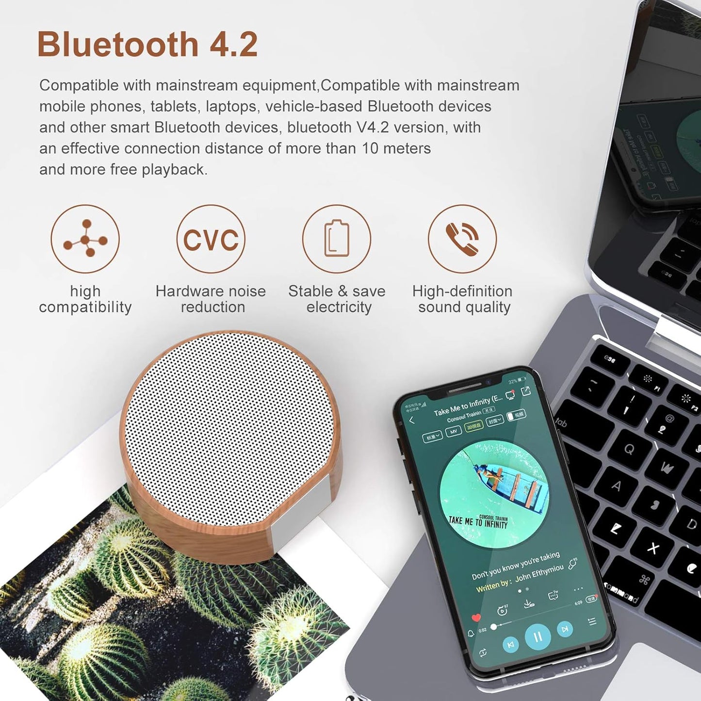 Wireless Speakers, Portable Bluetooth Speaker with IPX4 Waterproof, Perfect Small Size, HD Sound, Wireless Bluetooth Speaker for Home Office Bookshelf Outdoor Travel Camping-White