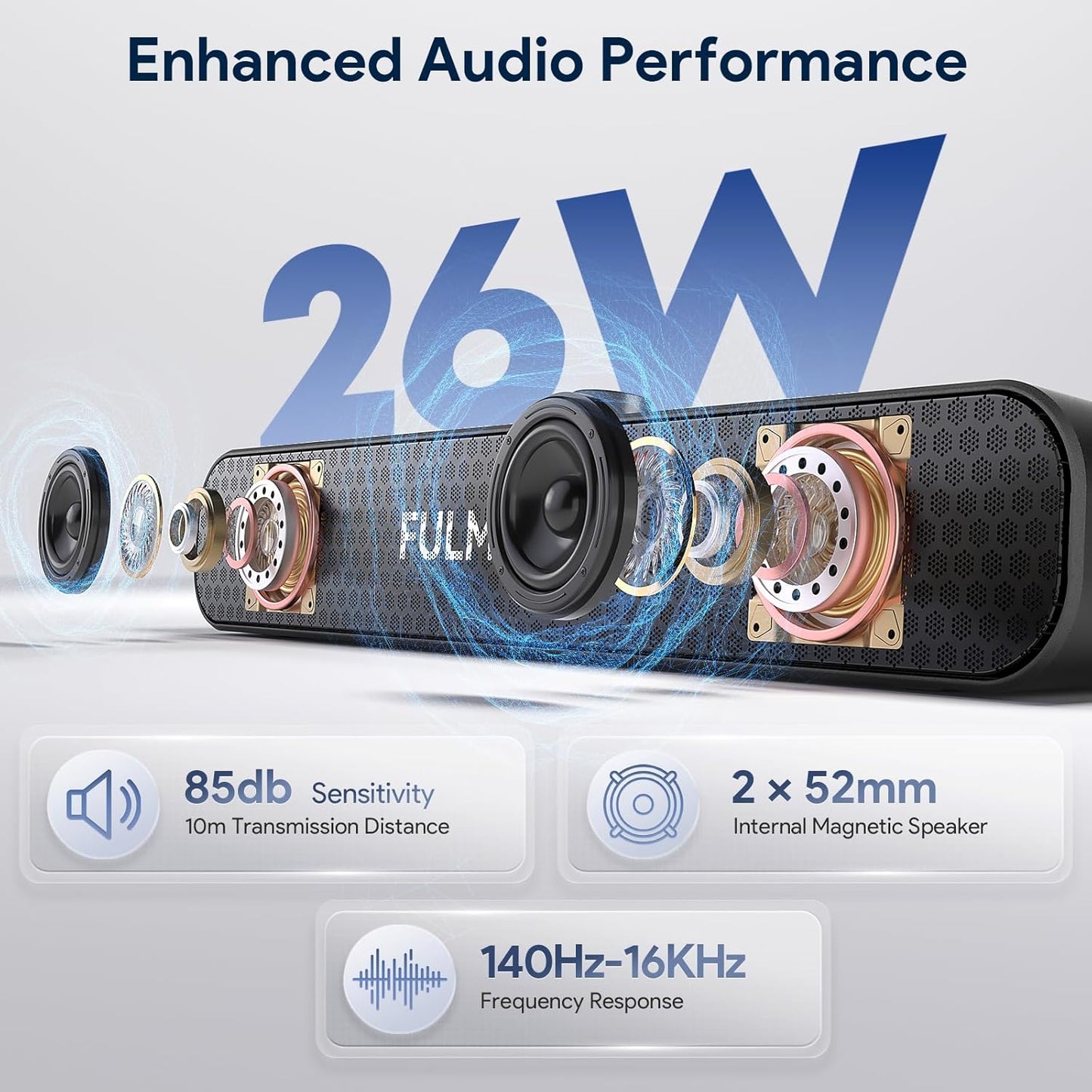 FULMINARE Bluetooth Speaker with 26W HD Sound, Portable Speaker Up to 30H Playtime, AUX&TF-Card&USB Input, LED Lights, Speakers Bluetooth 5.3 Wireless for Home/Party/Outdoor, (Black)