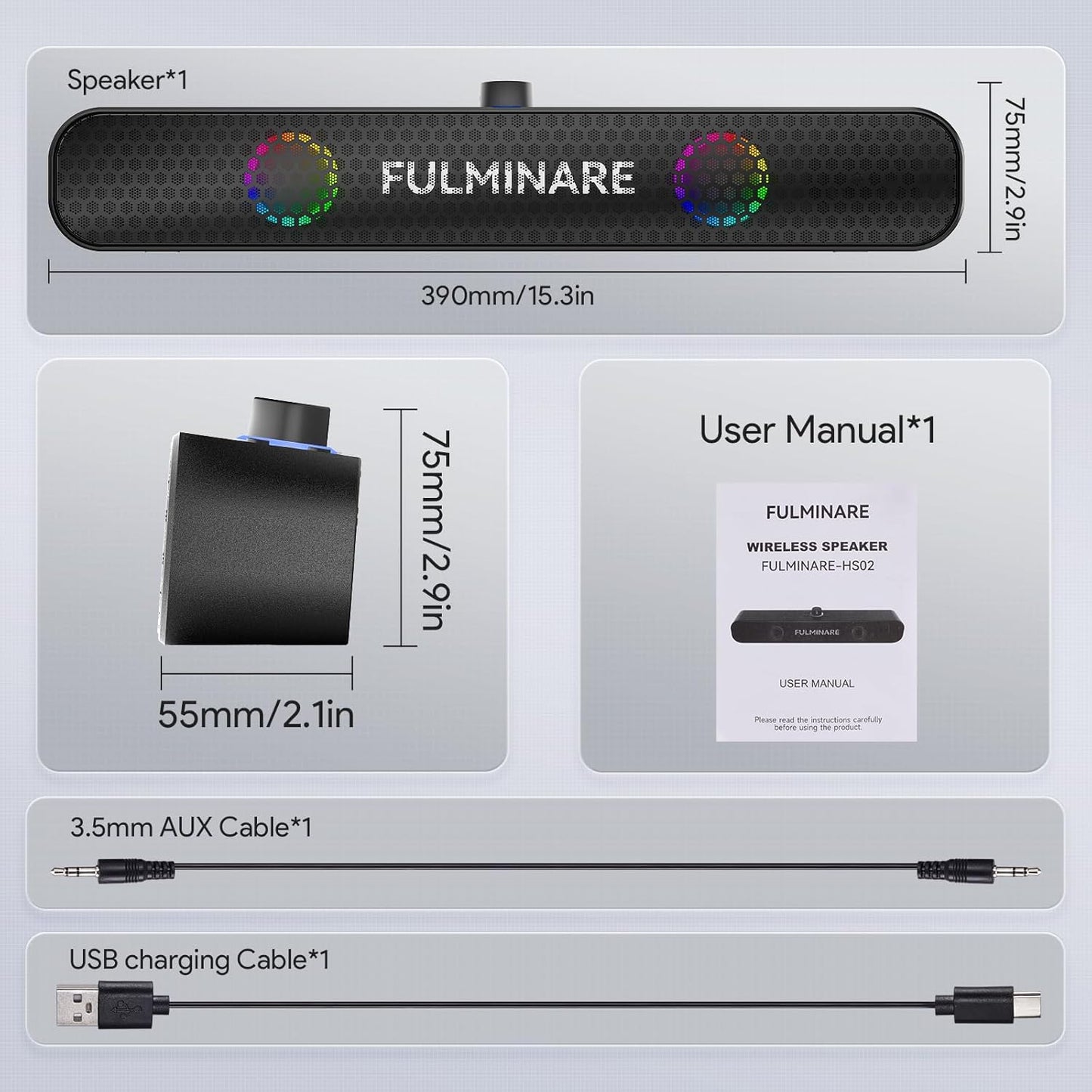 FULMINARE Bluetooth Speaker with 26W HD Sound, Portable Speaker Up to 30H Playtime, AUX&TF-Card&USB Input, LED Lights, Speakers Bluetooth 5.3 Wireless for Home/Party/Outdoor, (Black)