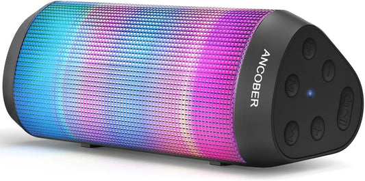 Bluetooth Speaker, Portable Wireless, 15W Stereo Sound, IPX4 Waterproof, with Cool Lights, TWS Pairing, BT5.3/AUX IN, for Outdoor/Indoor/Party/BBQ/Shower, Electronics Gadget, Holiday Birthday Gifts